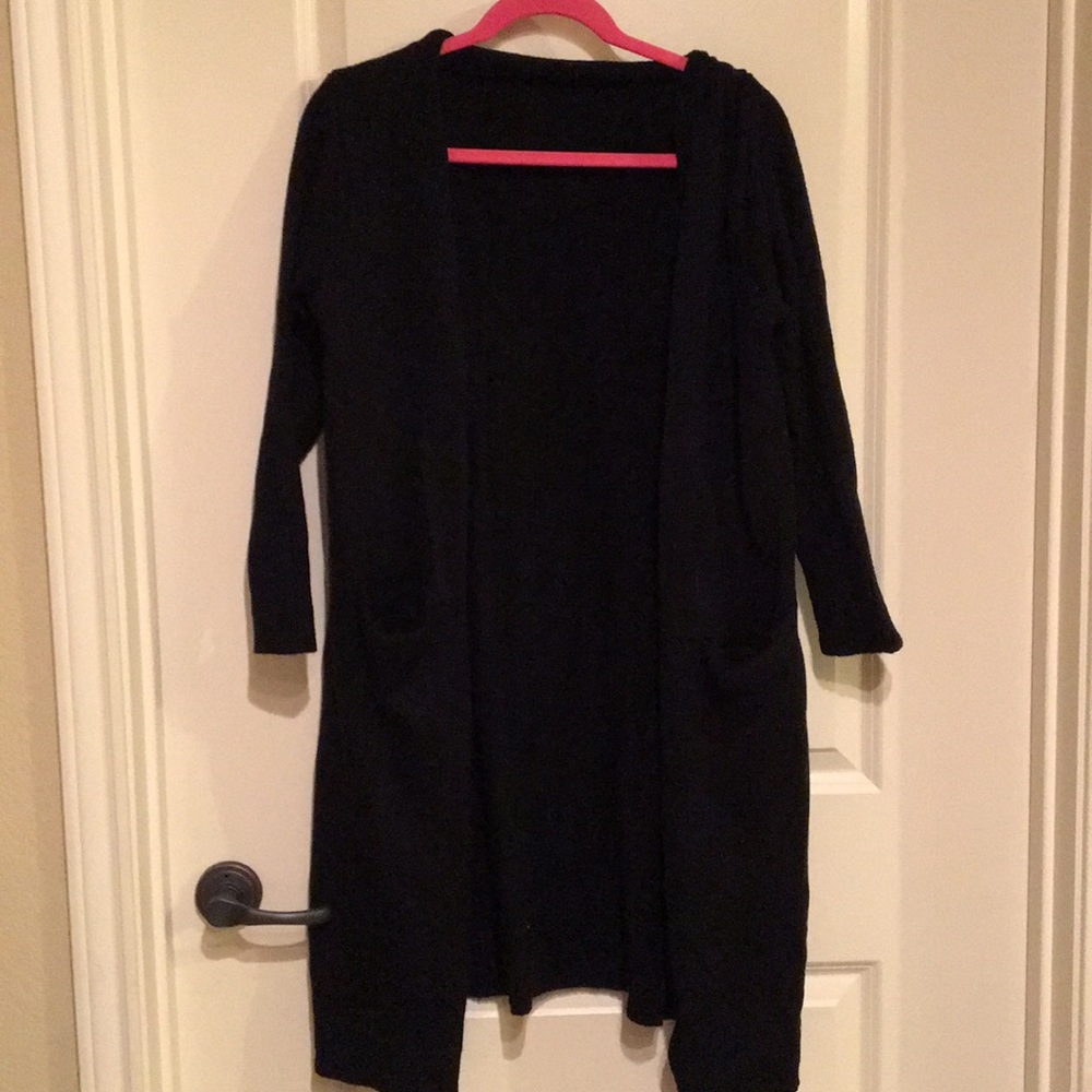 Black Open-Front Long Cardigan Sweater